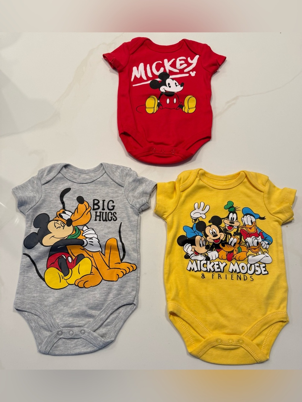 Disney Mickey Mouse & Friends Onesies Trio - Size 0-3 months